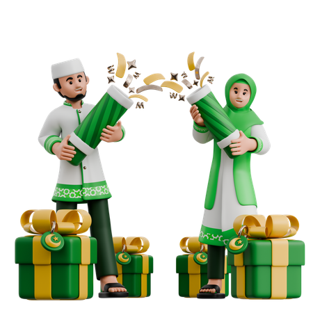 Casal muçulmano celebrando o Ramadã  3D Icon