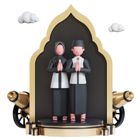 Casal muçulmano fazendo oração  3D Illustration