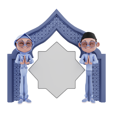 Casal muçulmano fazendo oração do Ramadã  3D Illustration