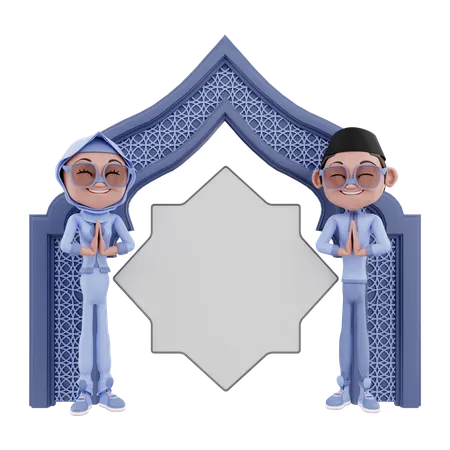 Casal muçulmano fazendo oração do Ramadã  3D Illustration