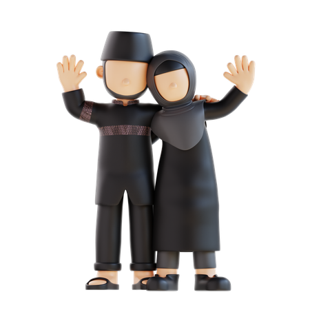 Casal muçulmano fazendo pose de saudação  3D Icon