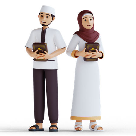 Casal muçulmano lendo o Alcorão no mês sagrado do Ramadã  3D Illustration
