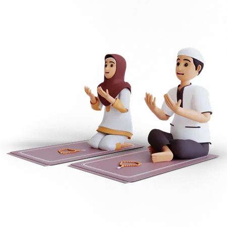 Casal muçulmano reza no Ramadã  3D Illustration