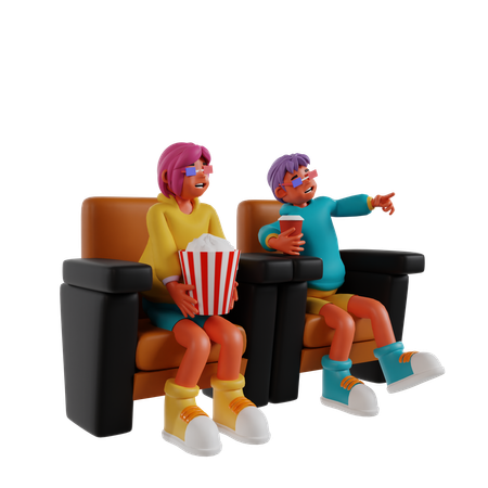 Casal no cinema  3D Illustration