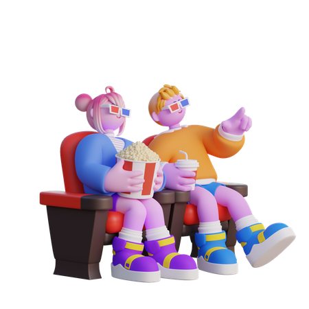 Casal no cinema  3D Illustration