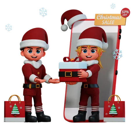 Casal Recebe Pacote de Natal  3D Illustration