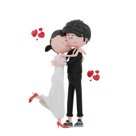 Casal recém-casado se abraçando  3D Illustration