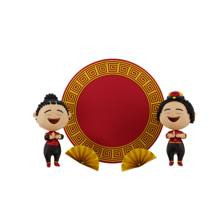 Casal rezando no ano novo chinês  3D Icon