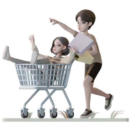 Casal se divertindo enquanto fazia compras  3D Illustration