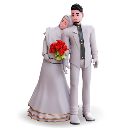 Casal segurando buquê de flores  3D Illustration