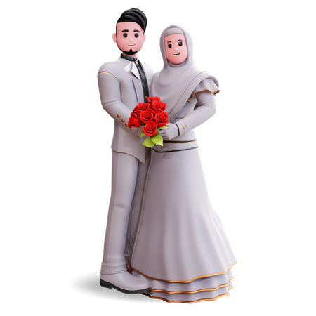 Casal segurando buquê de flores  3D Illustration