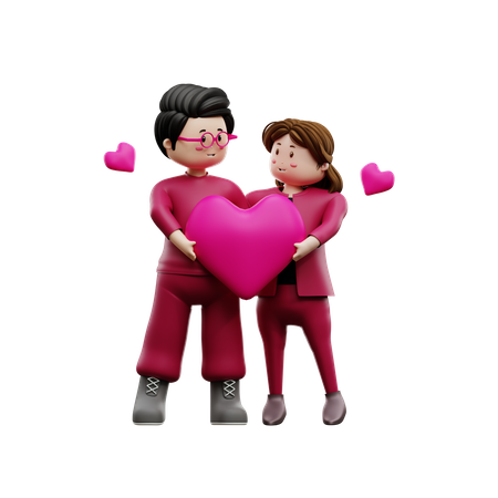Casal segurando coração  3D Illustration