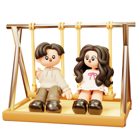 Casal sentado no balanço  3D Illustration