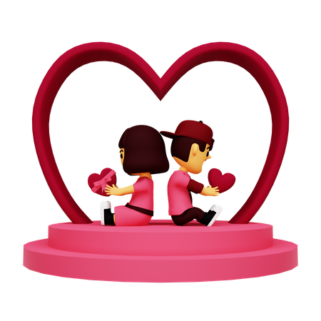 Casal sentado no pódio do coração  3D Illustration