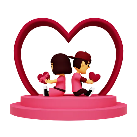 Casal sentado no pódio do coração  3D Illustration