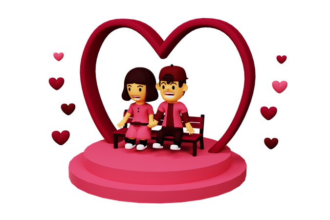 Casal sentado no pódio do amor  3D Illustration