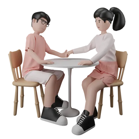 Casal tendo jantar romântico  3D Illustration