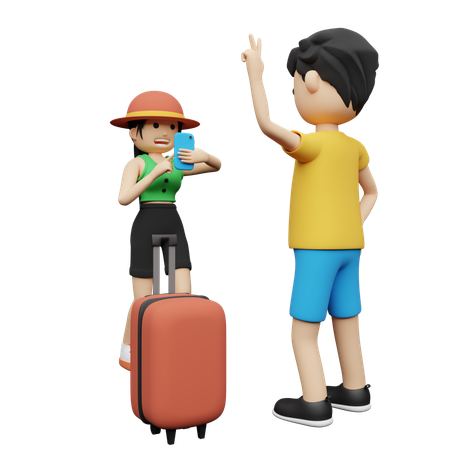 Casal tirando fotos em viagem de aventura  3D Icon