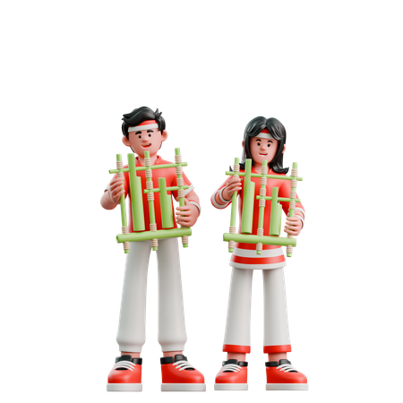 Casal tocando Angklung  3D Icon