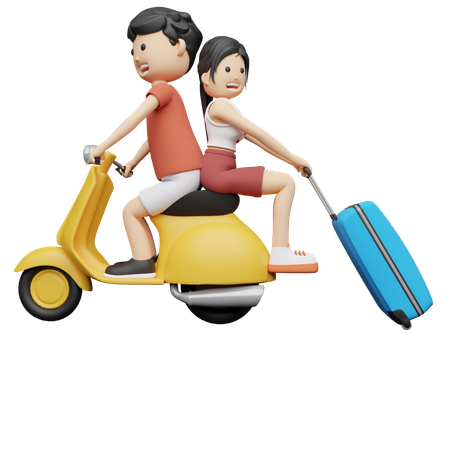 Casal viajando para novos lugares de Scooter  3D Illustration