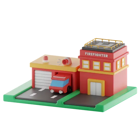 Caserne de pompiers  3D Illustration