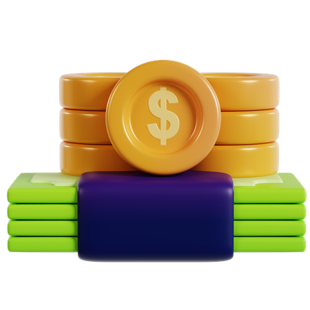 Cash and Golden Coin Financial Growth  3D Icon