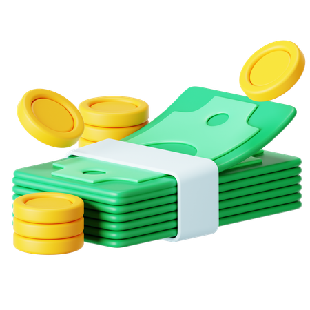 Cash Bundle and Coin  3D Icon