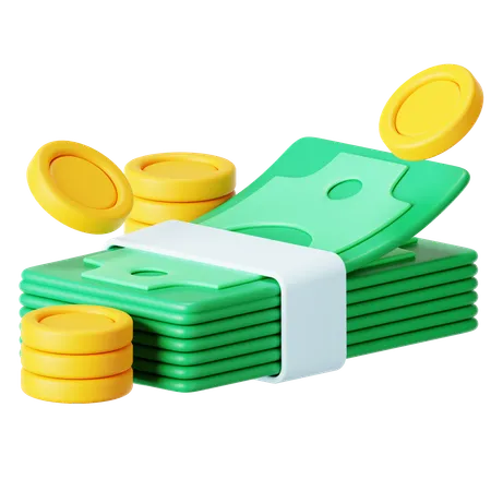 Cash Bundle and Coin  3D Icon