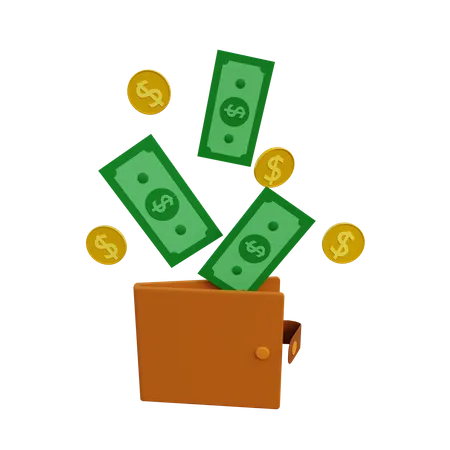 Cash inside wallet  3D Illustration