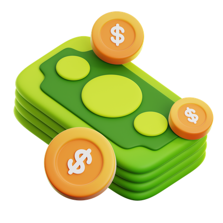 CASH MONEY AND DOLLAR COIN  3D Icon