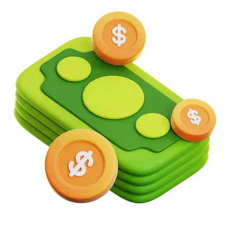 CASH MONEY AND DOLLAR COIN  3D Icon