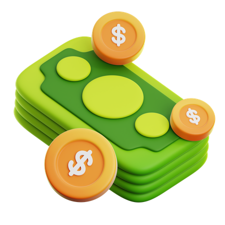 CASH MONEY AND DOLLAR COIN  3D Icon