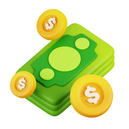 Cash Money and Dollar Coins  3D Icon