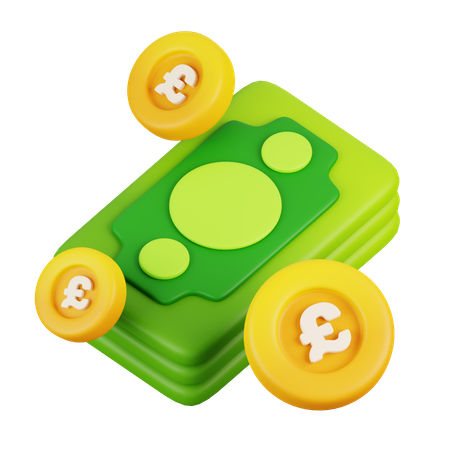 Cash Money and Pound Coins  3D Icon