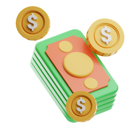 Cash Money & Dollar Coin  3D Icon