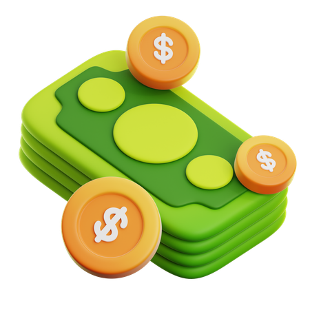 Cash Money & Dollar Coin  3D Icon