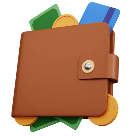 3 D Rendering Brown Wallet With Money And Credit Card Isolated 3D Icon