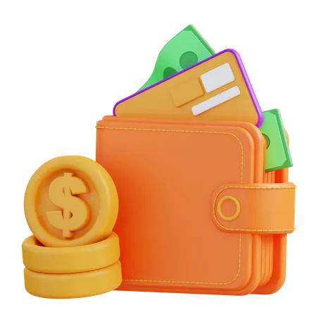3 D Illustration Credit Card Wallet And Money 3D Icon