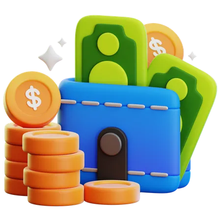 CASH WALLET AND DOLLAR COIN  3D Icon