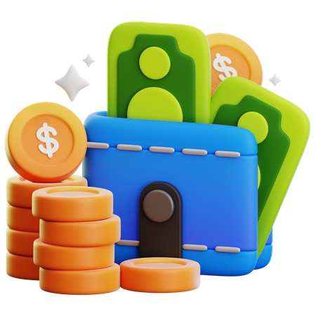 CASH WALLET AND DOLLAR COIN  3D Icon