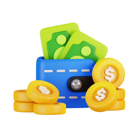 Cash Wallet and Dollar Coin  3D Icon