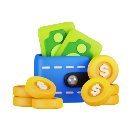 Cash Wallet and Dollar Coin  3D Icon