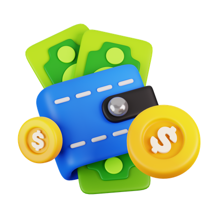 Cash Wallet and Dollar Coins  3D Icon