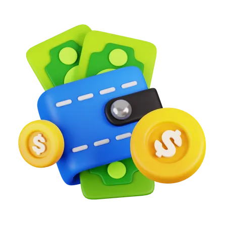 Cash Wallet and Dollar Coins  3D Icon