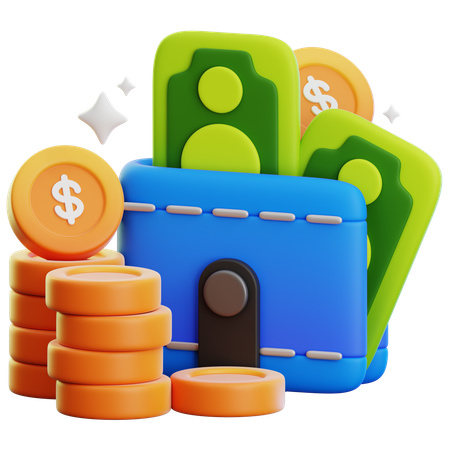 Cash Wallet & Dollar Coin  3D Icon