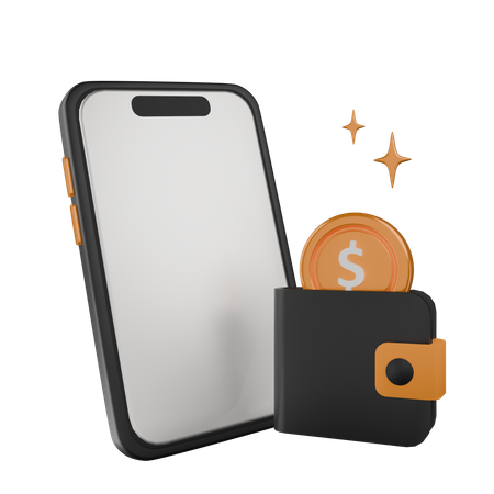 Cash Wallet On Smartphone  3D Icon