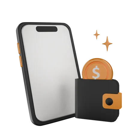 Cash Wallet On Smartphone  3D Icon