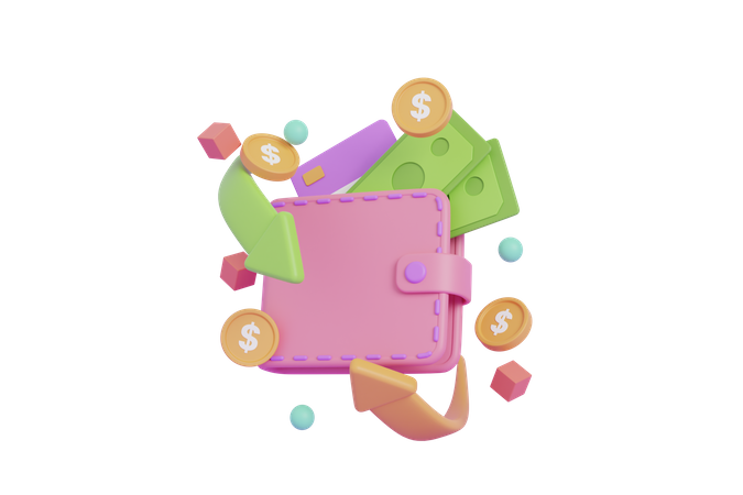 Cashback in wallet 3D Icon