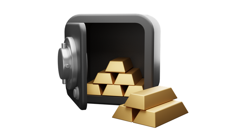 Armario de banco con lingotes de oro  3D Illustration