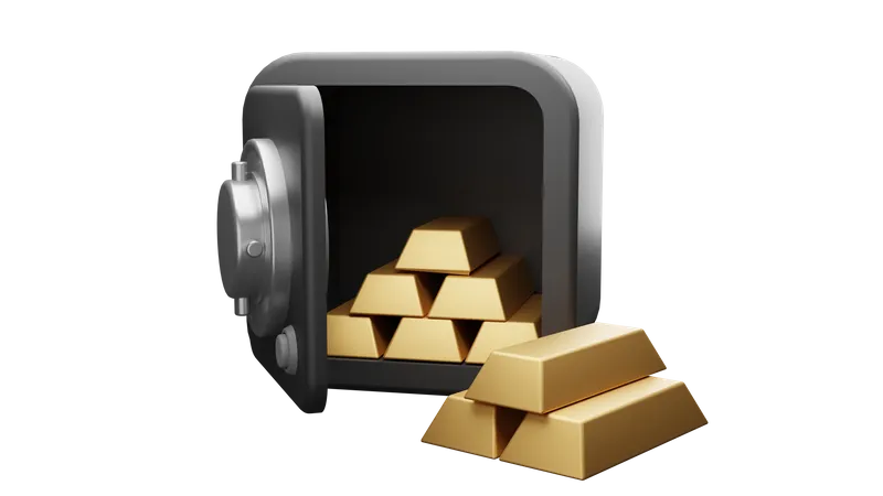 Armario de banco con lingotes de oro  3D Illustration